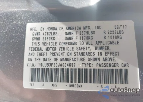 2018 Acura Tlx z USA, uszkodzony, nr VIN 19UUB3F30JA004657